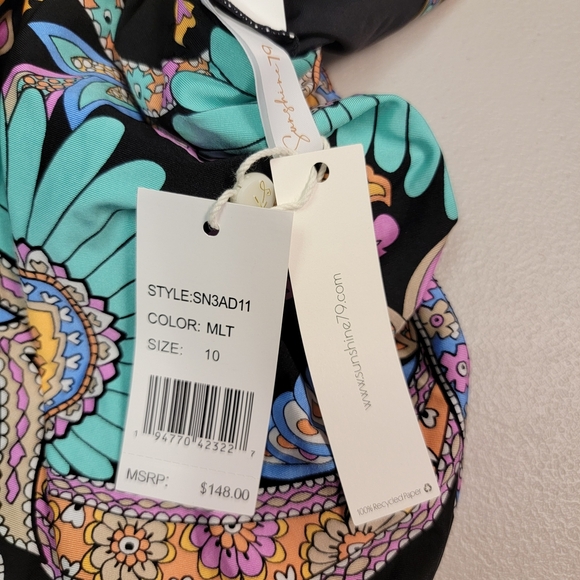 Sunshine 79 Women's Bandeau Mio One Piece Swimsuit Multi Paisley Patchwork Sz 10 - Picture 4 of 7